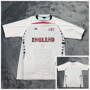 Drako England Soccer Jersey Mens Med White Red Blue Three Lions Football Shirt